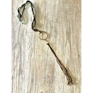 Brown Leather Necklace With Turquoise Beads And Tassels For Country Western Wear